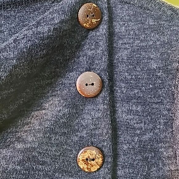 My Story Gray Sweater Dress with Aysemetrical Cowl Neck & Buttons, Size Medium - Picture 4 of 9